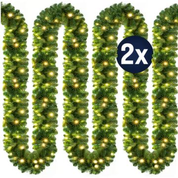 Kerstguirlande Groen , slinger, kerstslinger 5mtr 100xLED -in/outdoor set 2 stuks