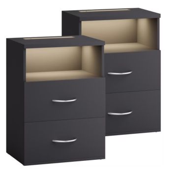 Nachtkastje Jamie LED-verlichting Set van 2 Antraciet 55x40x28cm