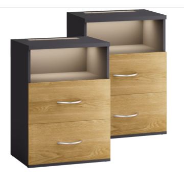 Nachtkastje Jamie LED-verlichting Set van 2 Hout Grijs 55x40x28cm