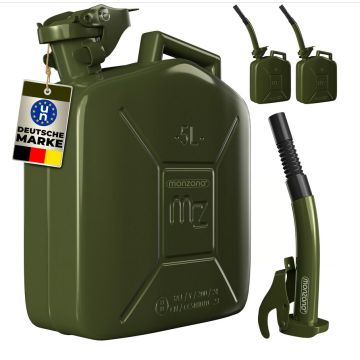 Metalen jerrycan 5 liter Groen , Set van 3 met schenktuit