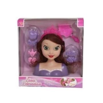 Kaphoofd Prinses van 21 cm voor kinderen bruin met 7 accessoires - kappop - kapkop - kaphoofd