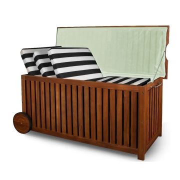 Kussenbox acaciahout 124x52x58cm met Wielen