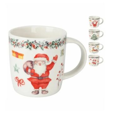 Kerstmok met Oor van Porselein 370 ml – Set van 4 Kerstdesigns