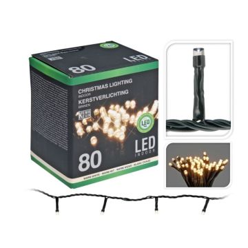 Kerstverlichting 80 Leds - 8 mtr - warm wit