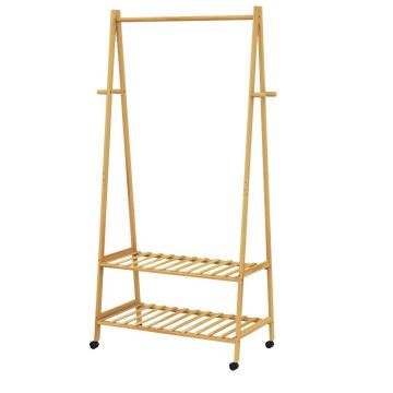 Kledingrek bamboe met wielen 155x70x45cm