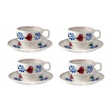 Boerenbont Kop en schotel stapelbaar 200ml B-KEUS set 4 stuks met kleine schade