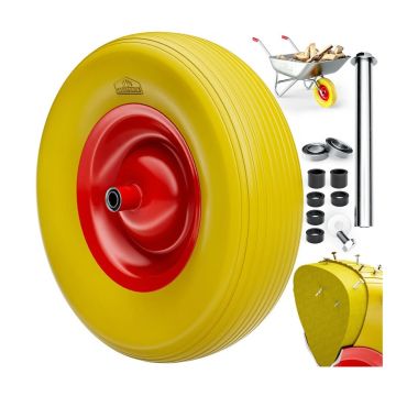 Kruiwagenwiel Rood Geel Rubber Staal 95mm 200kg