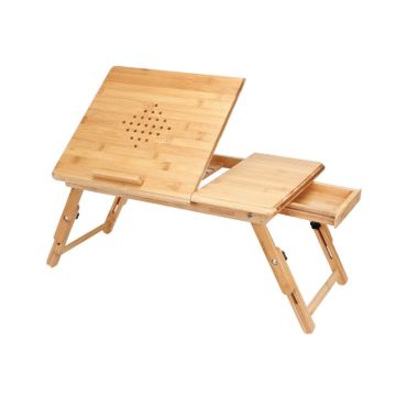 Laptoptafel Bamboe 55x28x35cm met ventilatiegaten en lade