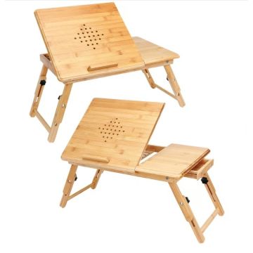 Laptoptafel Bamboe 55x28x35cm ventilatiegaten & lade , Set van 2