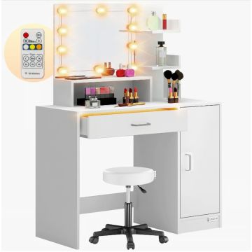 Kaptafel Jocelyn Wit 140x90x40cm LED + rolkrukje
