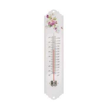 Metalen Muurthermometer 30cm Bloemen Wit voor Binnen en Buiten
