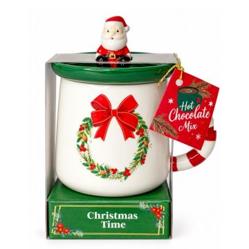 Kerstmok Christmas Time Kerstkrans, Deksel en Chocolademix met marshmallows 45 g