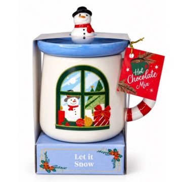 Kerstmok Sneeuwpop Let it Snow, Deksel en Chocolademix met marshmallows 45 g