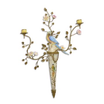 BRONZEN PORSELEINEN WANDLAMP MET TWEE TAKKEN