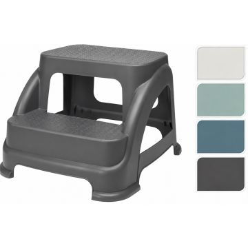 Opstapkruk met 2 treden kunststof - Anti-slip - Stapelbaar - Grijs