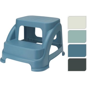 Opstapkruk met 2 treden kunststof - Anti-slip - Stapelbaar - Blauw