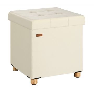 Poef Beige Fluweel 42x38x38cm inklapbaar