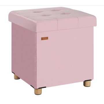 Poef Roze Fluweel 42x38x38cm inklapbaar