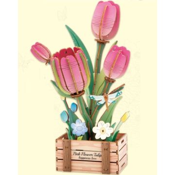 PlayfulMario Roze Tulp Houten Modelbouwset 75 Onderdelen Modelbouw