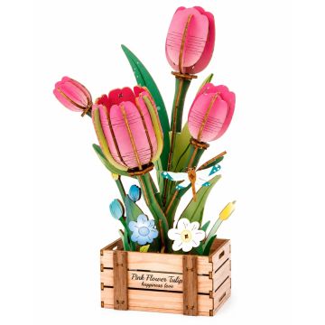 PlayfulMario Roze Tulp Houten Modelbouwset 75 Onderdelen Modelbouw