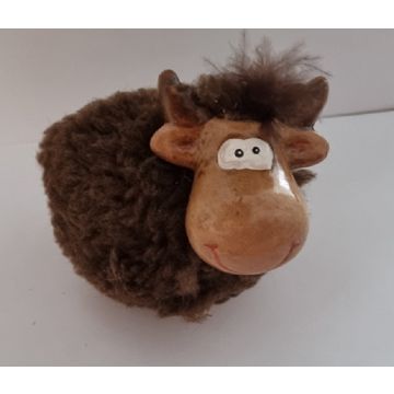 Aardewerk - Wollen vrolijke Schaap kleur bruin ( set van 2 stuks )