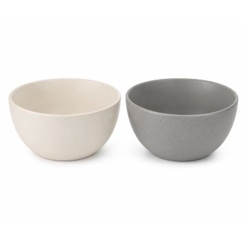 Schaal rond 13.5 cm van porselein inhoud 630ml set van 2 wit en grijs