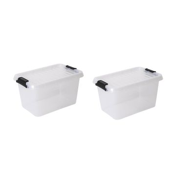 Opbergboxen met deksel 5,5 liter kunststof transparant 30 x 20 x 17 cm  set van 2 stuks