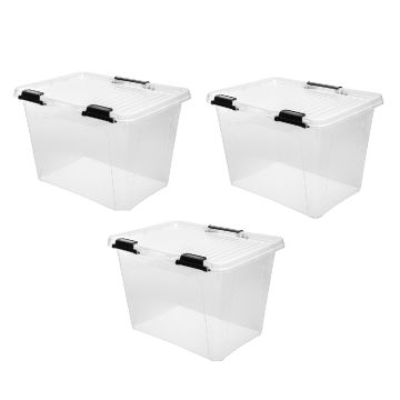 Opbergboxen met deksel 19 liter kunststof transparant 40 x 30 x 27 cm  set van 3 stuks