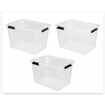 Opbergboxen zonder deksel 26,6 liter kunststof transparant 40 x 40 x 27 cm  set van 3 stuks