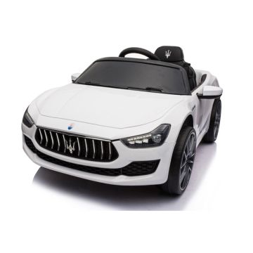 Maserati Ghibli, 12v elektrische kinderauto, rubberen banden, leder zitje-wit