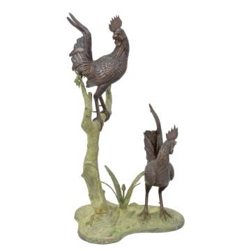 BRONZEN HAANFONTEIN MET TWEE HANEN