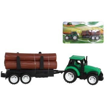 Partij van 20 stuks Tractor met aanhanger en 3 boomstammen