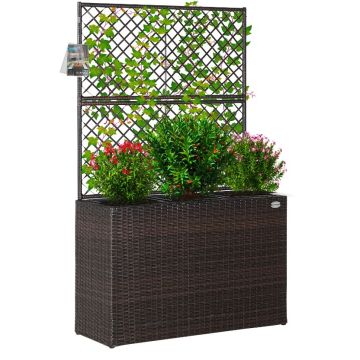 Polyrattan Bloembak met Latwerk Bruin