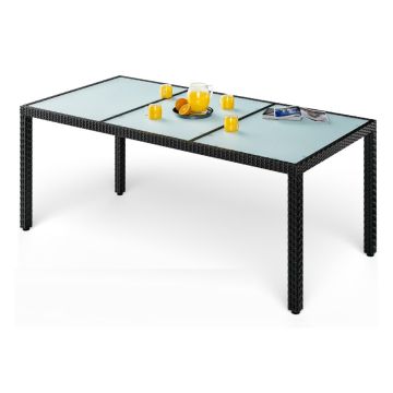 Polyrotan Tuintafel Zwart 190x90x75cm glas
