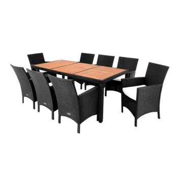 Polyrotan Tuinset Rom 9-delig Zwart acaciahout