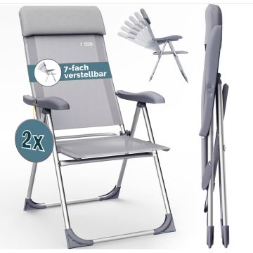 Tuinstoel Aluminium met Hoge Rugleuning Grijs Set van 2 stuks