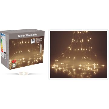 Zilverdraad 100led warm wit IP44 waterproof