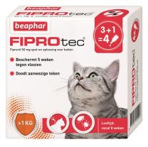 BEAPHAR FIPROTEC KAT TEGEN VLOOIEN & TEKEN 3+1 PIPET >1 KG EN 8 WEKEN