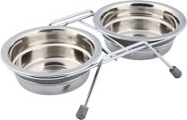 TRIXIE VOERBAK / DRINKBAK DUBBEL RVS GRIJS 2X250 ML 11 CM 2 ST