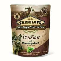 CARNILOVE DOG POUCH HERT / AARDBEIENBLAD 12X300 GR