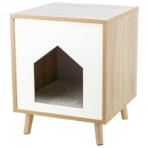 TRIXIE KATTENMAND HUIS ISA HOUTLOOK LICHTBRUIN / WIT 40X40X50 CM