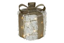Kerstkado met 20 leds warm-wit sneeuw glittergoud