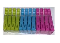 Partij van 20 doosjes Wasknijpers kunststof in 3 kleuren 24 stuks