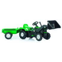 Dolu Traptractor met Aanhanger & Voorlader & Claxon Groen/zwart