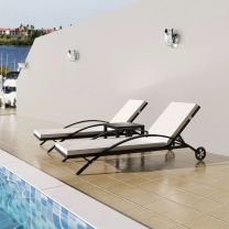  Ligbedden met tafel poly rattan zwart