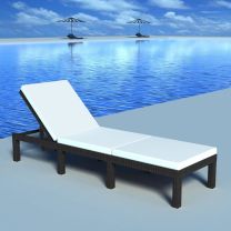  Ligbed met kussen poly rattan zwart