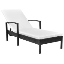  Ligbed met kussen poly rattan zwart