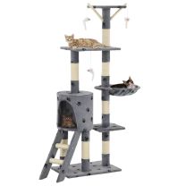  Kattenkrabpaal met sisal krabpalen 138 cm pootafdrukken grijs