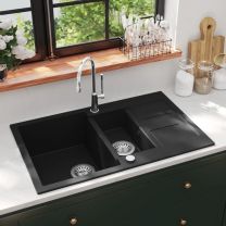  Gootsteen dubbele bak graniet zwart