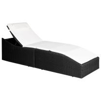  Ligbed met kussen poly rattan zwart
